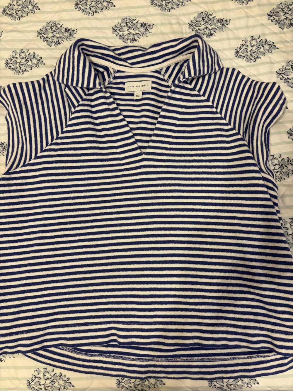 Free Assembly Striped Polo Collar Knit Top - White & Navy